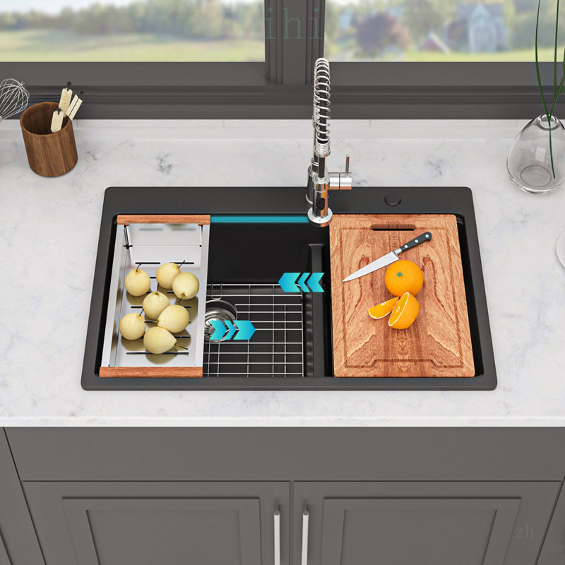 Évier de cuisine durable à double cuve en composite de quartz avec design réducteur de bruit et surface hygiénique, idéal pour les cuisines modernes