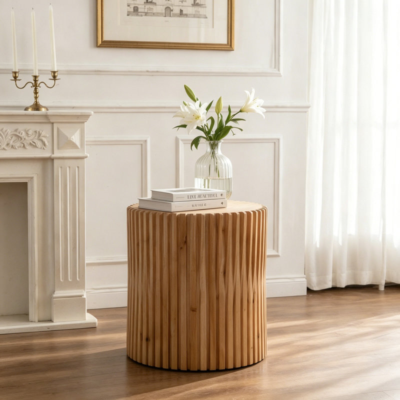 Table d'appoint cylindrique rétro avec relief vertical