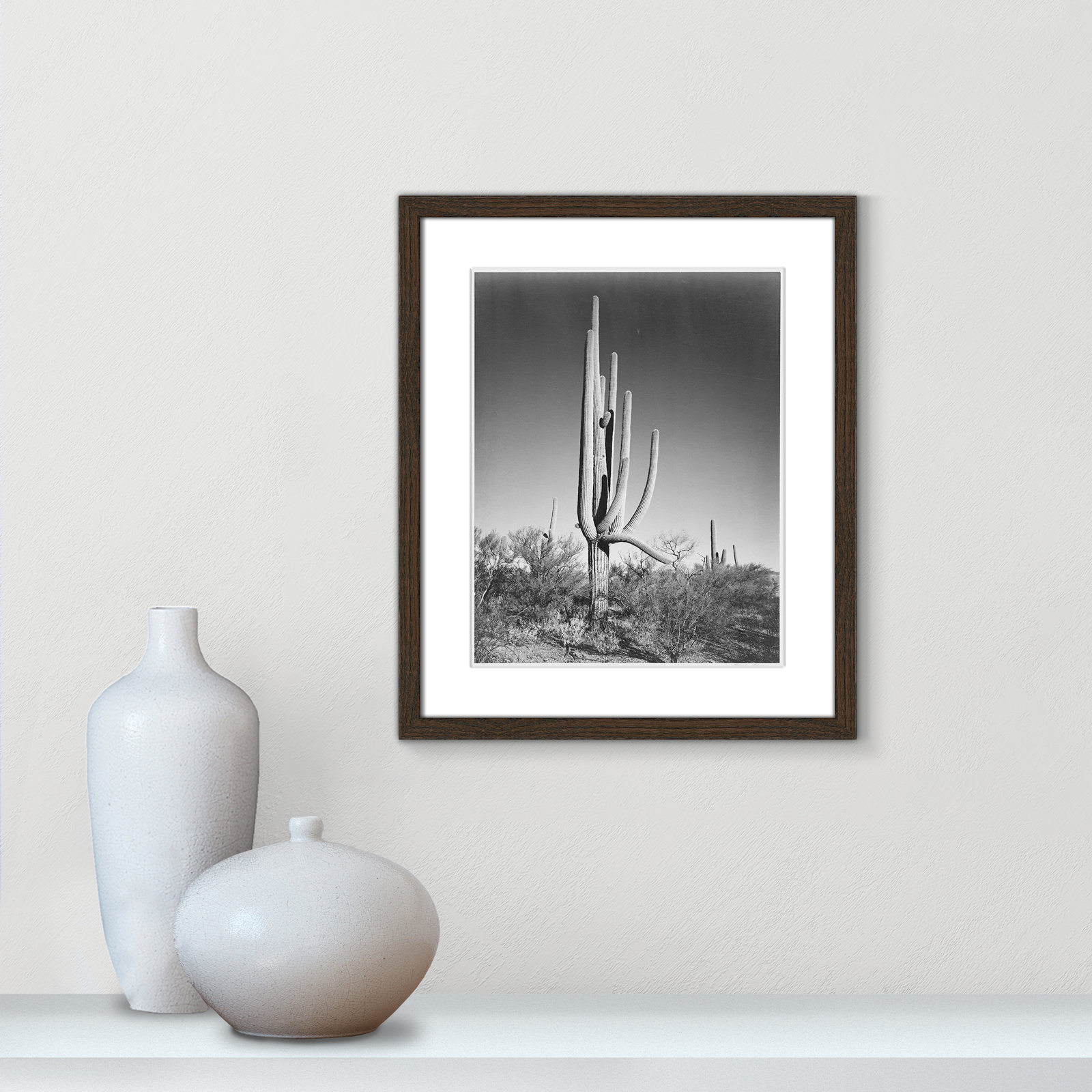 Saguaro National Monument Print by Ansel Adams, 19" H x 16" W x 0.75" D, Walnut