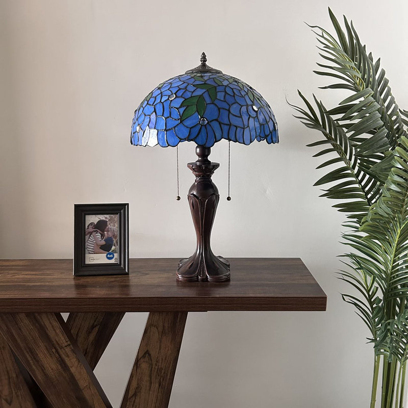 Blue Stained Glass Tiffany Table Lamp with Resin Base