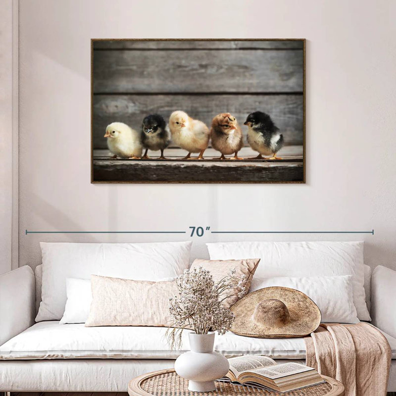 Rangée de poussins, Cadre flottant noyer, 43 po x 29 po