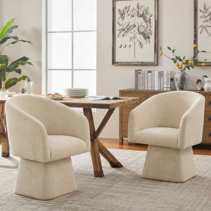 Chaises de salle à manger rembourrées pivotantes en tonneau, chaises d'appoint en chenille (ensemble de 2), Khaki
