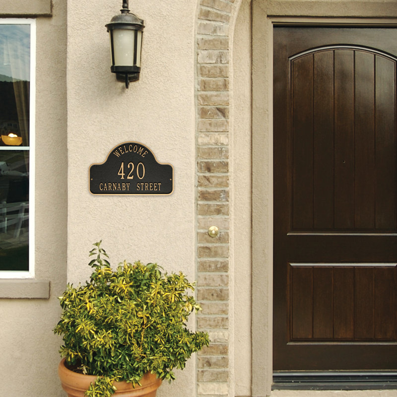 Lexy 3-Line Wall Address Plaque, Black/Gold, Yes