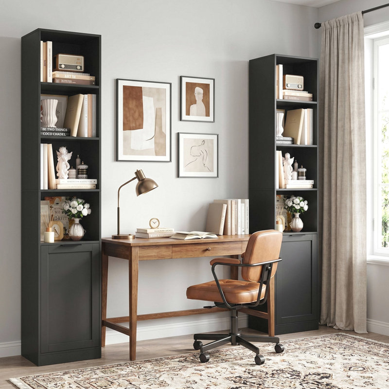 Ensemble de 2 bibliothèques, tour de rangement de 73,4 po avec portes et tablettes, bibliothèque mince pour le salon, le bureau et la chambre à coucher