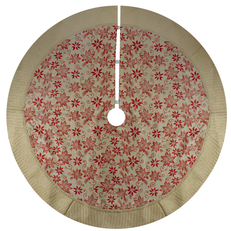 Jupe d'arbre de Noël 48 po en toile de jute rustique brun clair et poinsettia