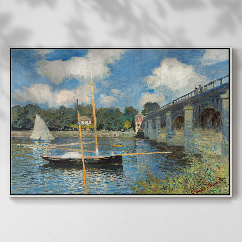 The Bridge At Argenteuil, reproduction d'art sur toile, H 17 po x l 25 po x P 2 po, Blanc