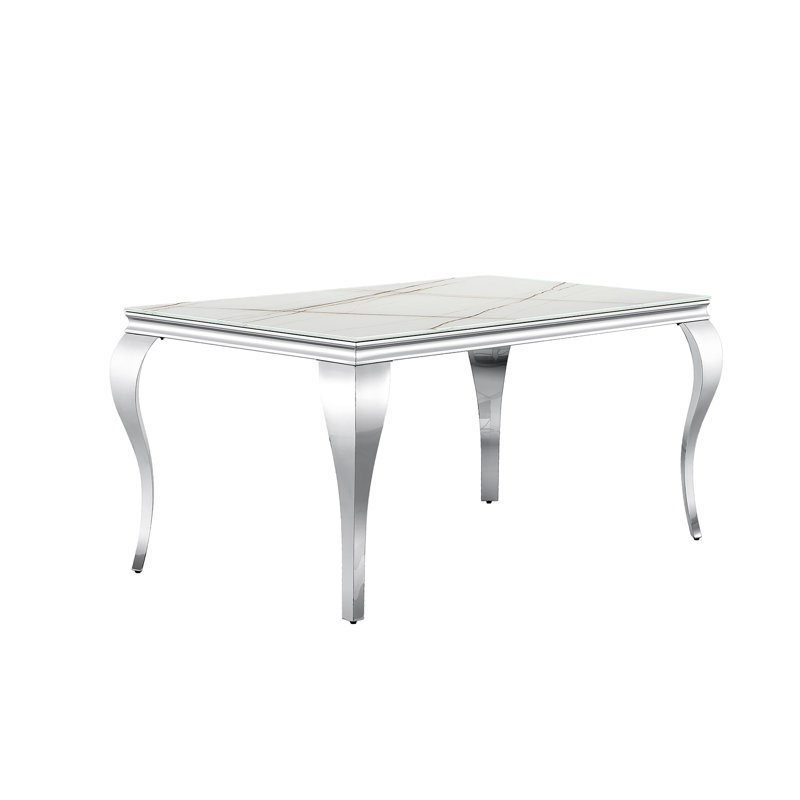 Keiann Glass Top Metal Base Dining Table, Silver