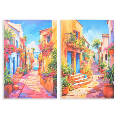 Ensemble de 2 plaques murales pittoresques «Village méditerranéen» par Andrea Haase