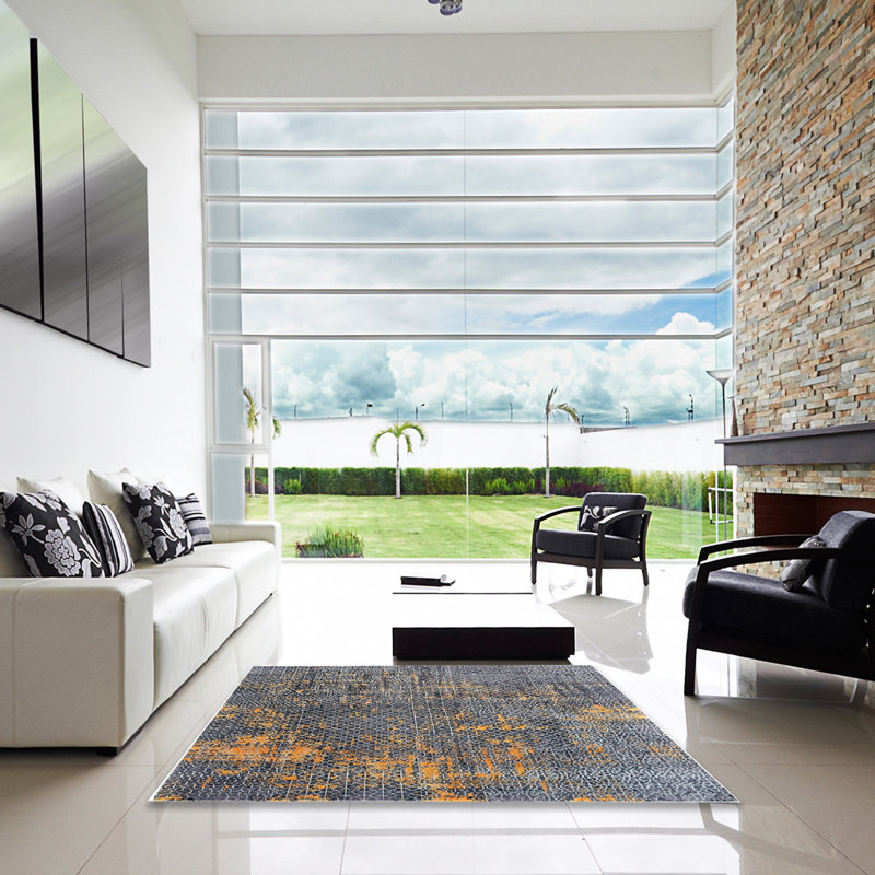 Tapis abstrait bleu, Carré 4 pi