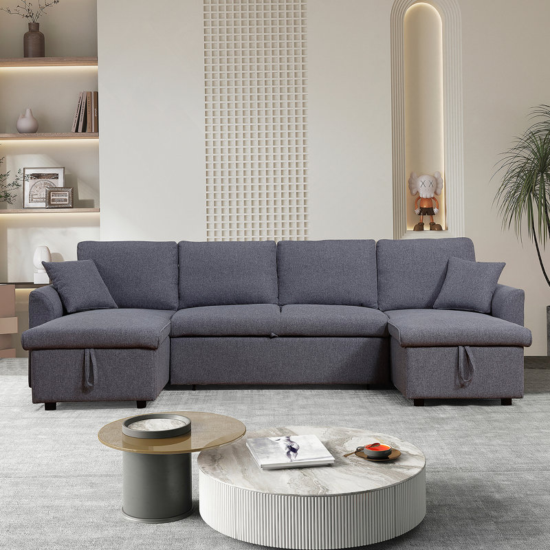 Artemax  U-Shape Pull-out Sleeper Sectional Sofa with Double Storage Spaces ,Dark gray