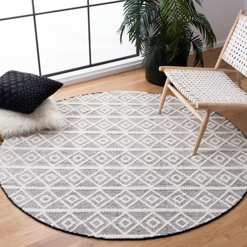 Dardanelle Natura Hand Woven Wool Cotton Geometric Rug in Cream/Gray, Round 6'
