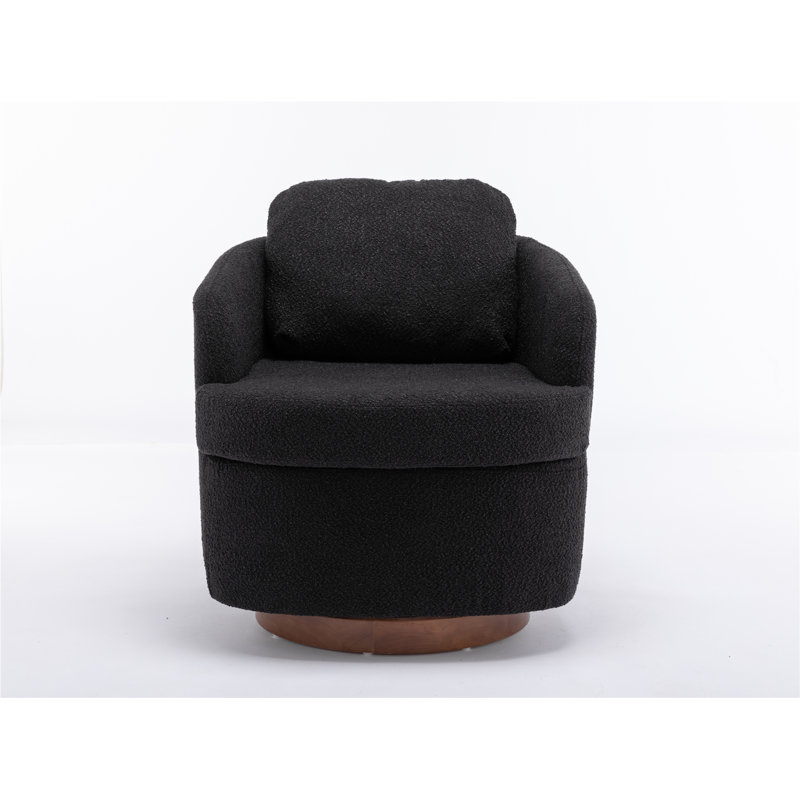 Markysha Upholstered Swivel Barrel Chair, Black Boucle