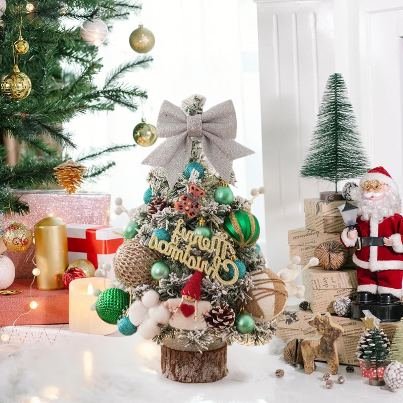 Décorations de Noël, mini arbre de Noël artificiel avec des aiguilles de pin floquées, décoration de baies pour décoration d'intérieur, de maison, de bureau et de fête de Noël (vert)
