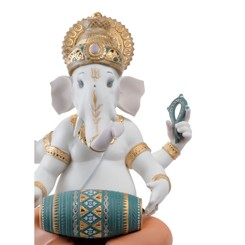 Figurine Mridangam Ganesha, Blanc / Mauve