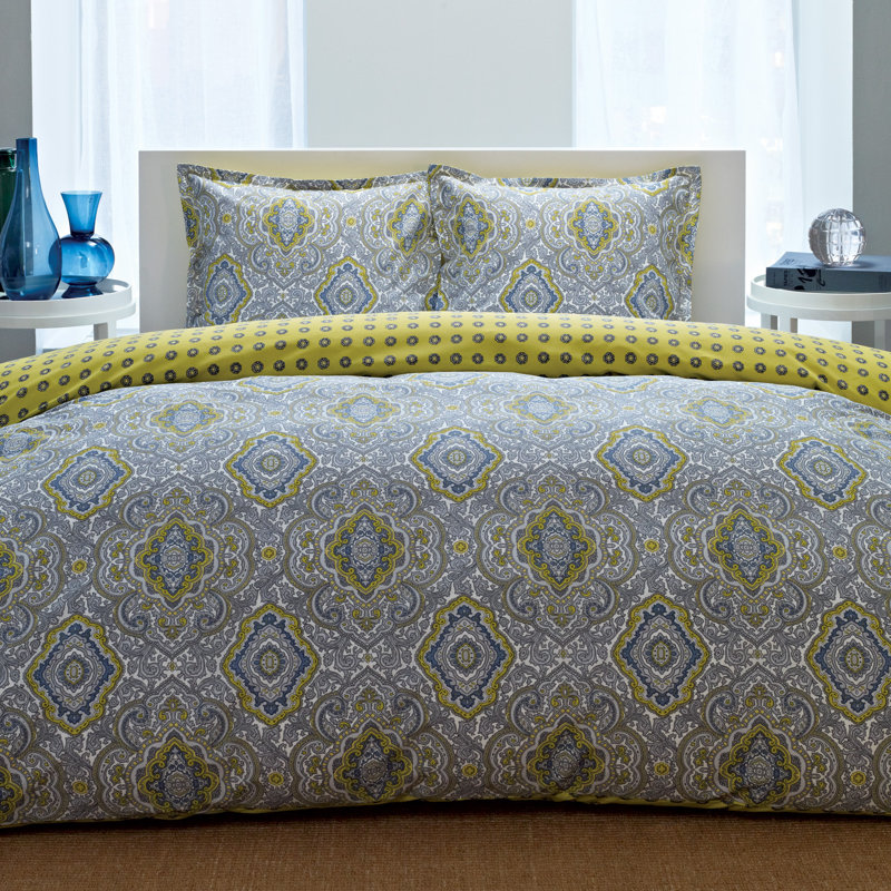 Milan Blue and Gray Cotton Twin Reversible Comforter Set