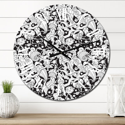 Monstres des profondeurs en noir et blanc - Horloge murale à motifs