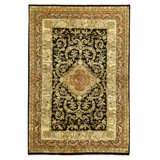 Hand Knotted Wool Oriental Area Rug in Black And Wine