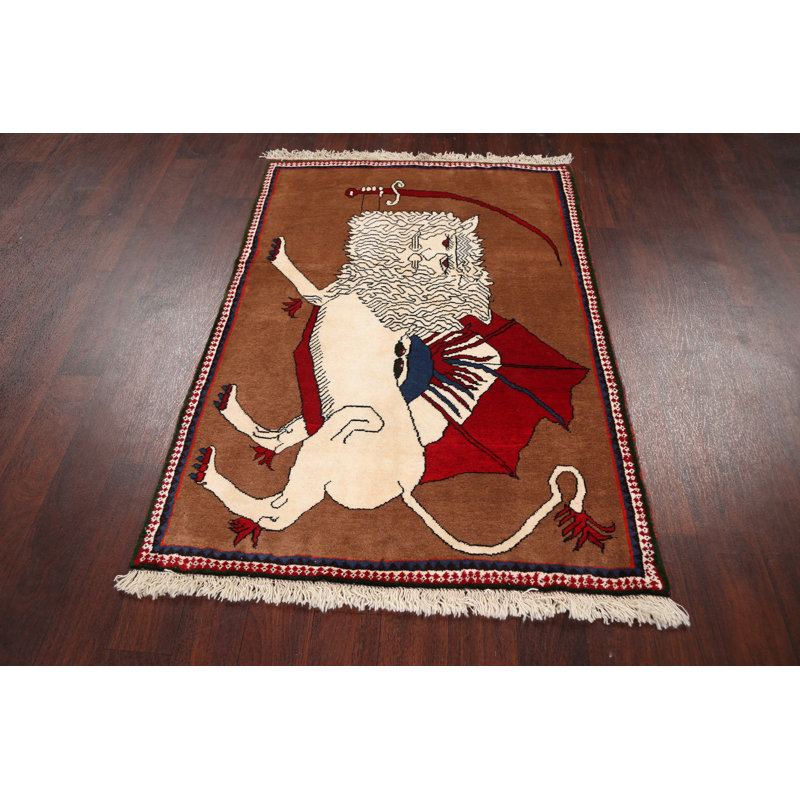 Tapis unique en laine noué à la main Shiraz nouvel âge de 3 pi 5 po x 4 pi 9 po brun / ivoire