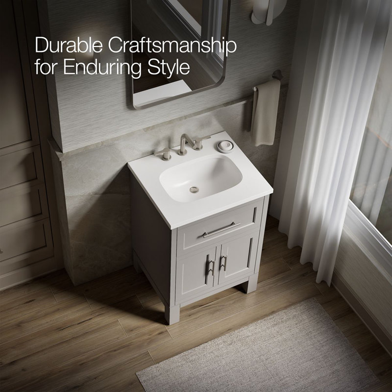 Quo 25'' Wall Mounted Single Bathroom Vanity with Solid Wood Top, Mohair Gray