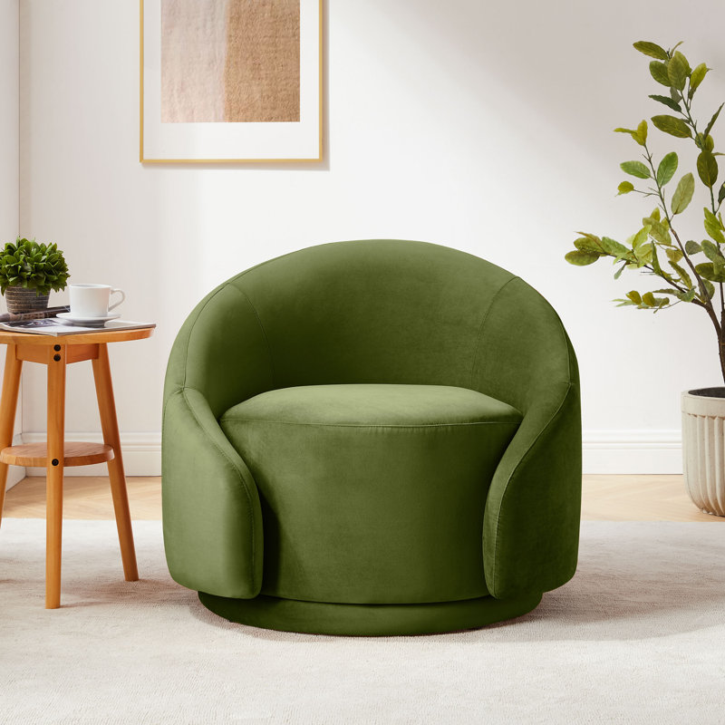 Fauteuil pivotant large de 34,2 po Frieson, Velours vert