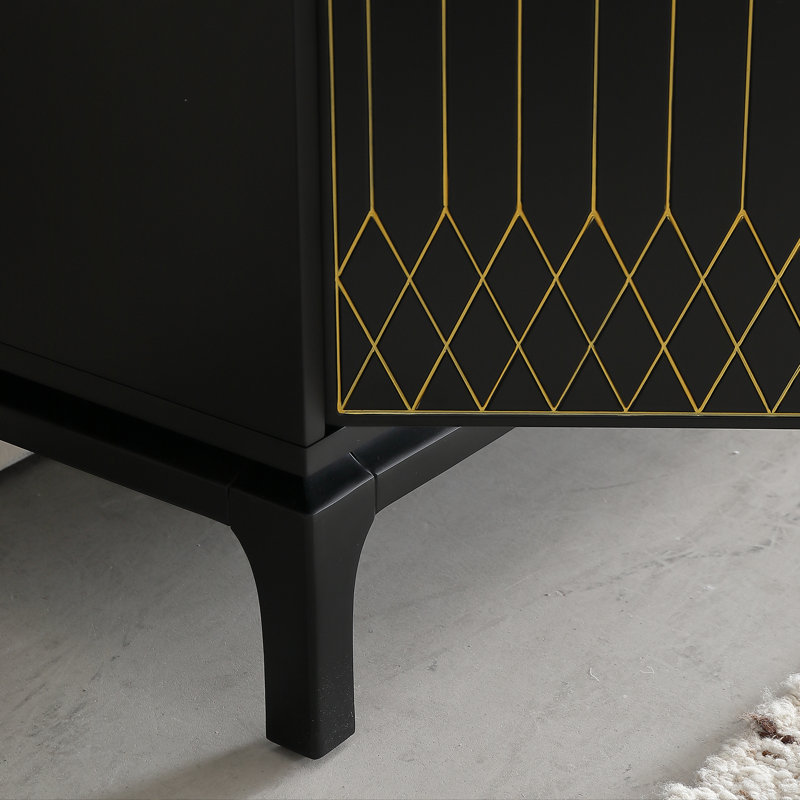 Luxury TV Stand For Tvs Up To 85" with 4-Door Storage Cabinet and Metal Handles, No Assembly Required