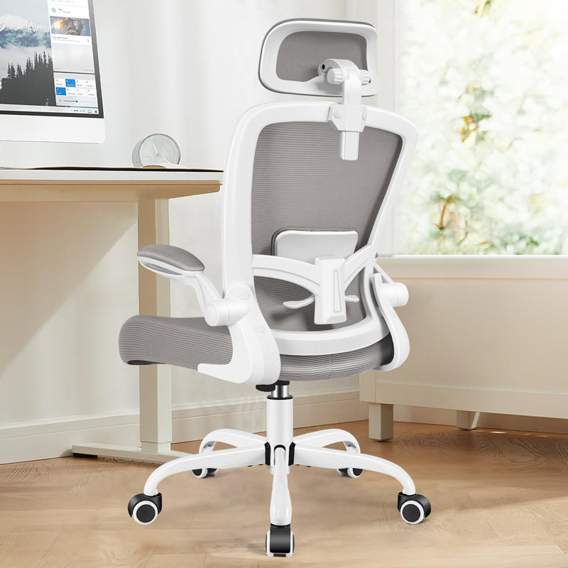 Chaise de bureau ergonomique Everdene, Blanc, Gris clair