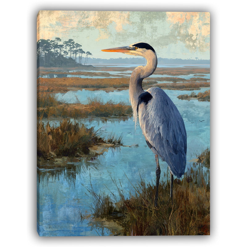 «Majestic Marsh Heron», art mural sur toile tendue, H 36 po x l 24 po