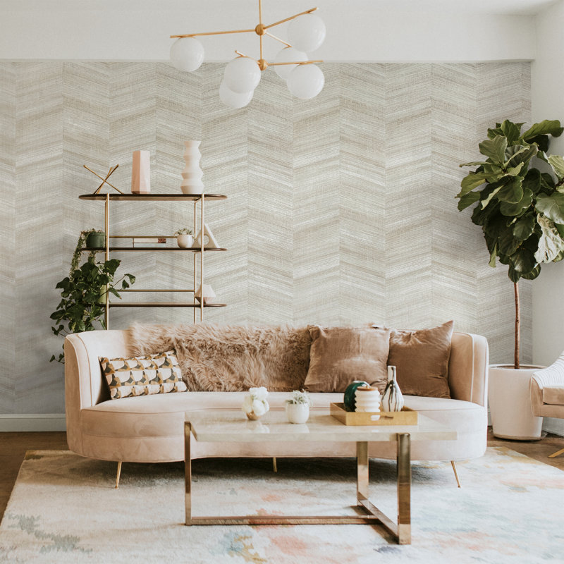 Salt Glass Beads Vetro Chevron Design Wallpaper Roll, Brown