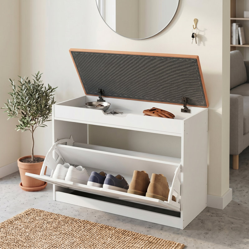 Banc de rangement rembourré pour chaussures avec armoire à 2 niveaux, Marron foncé