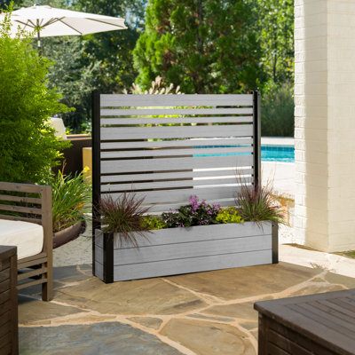 44in H x 46in W x 9.5in L (1 Screen w/ Planter) Freestanding Enclo Florence Privacy Fence Screen with Planter Box, Outdoor Vinyl Privacy Screen Panel