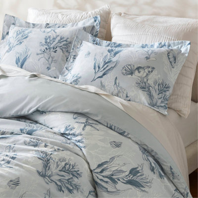Ensemble de housse de couette en satin de coton 3 pièces 3 pièces, bleu marine / bleu
