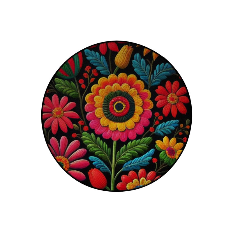Multicolored Flowers Woven Base Modern Decorative Carpet, Round 4'