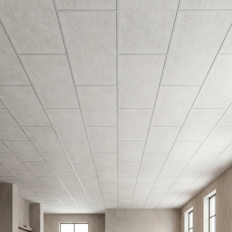 Dalles de plafond en PVC 24 x 48 po, paquet de 10, aspect marbre blanc, panneaux en mousse de PVC, fixation sur grille, résistants à l'eau, découpe flexible, faciles à nettoyer, finition décorative moderne pour la maison et les bureaux.