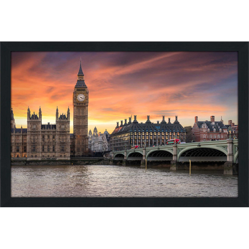 «London England», reproduction de photo encadrée, H 27,5 po x l 39,5 po x P 0,75 po, Cadre espresso