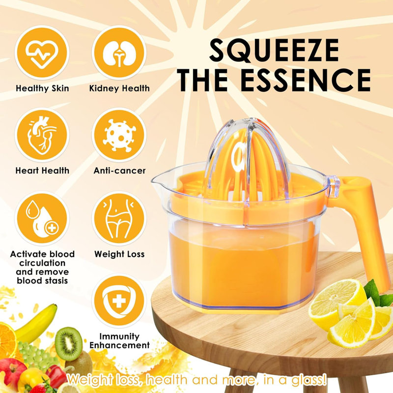Presse-agrumes manuel 4-en-1, presse-agrumes ergonomique pour citron-orange, outil de jus de fruits multifonctionnel 16,9 oz
