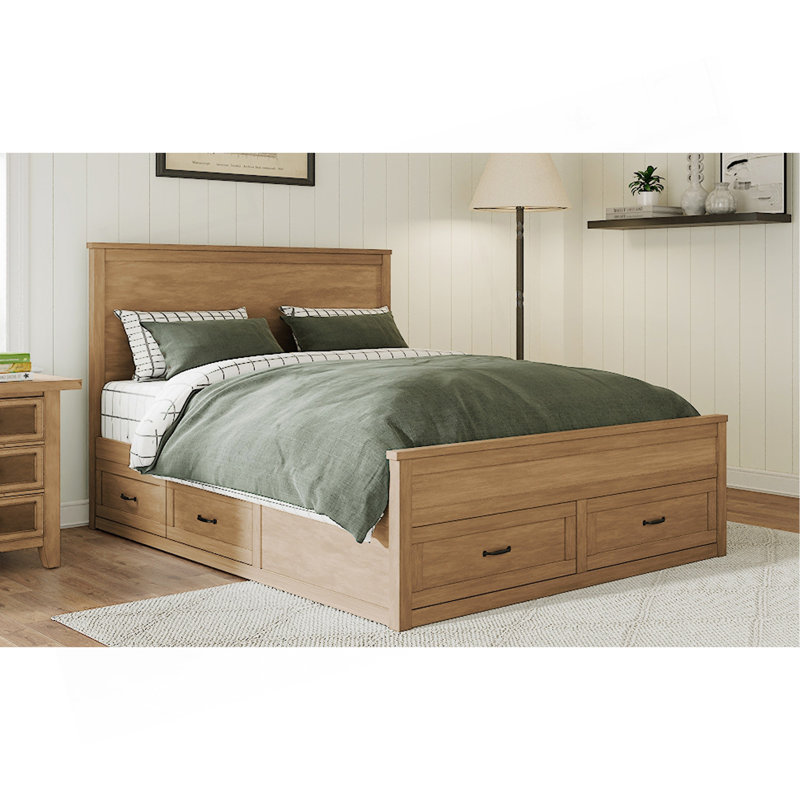 Structure de lit moderne avec 6 tiroirs, lit plateforme avec support à lattes en bois, aucun sommier nécessaire