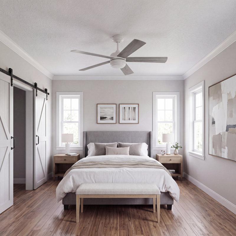 Ventilateur de plafond blanc 52 po avec pales réversibles blanc et gris Mule Belmont, Blanc, Blanc / Gris