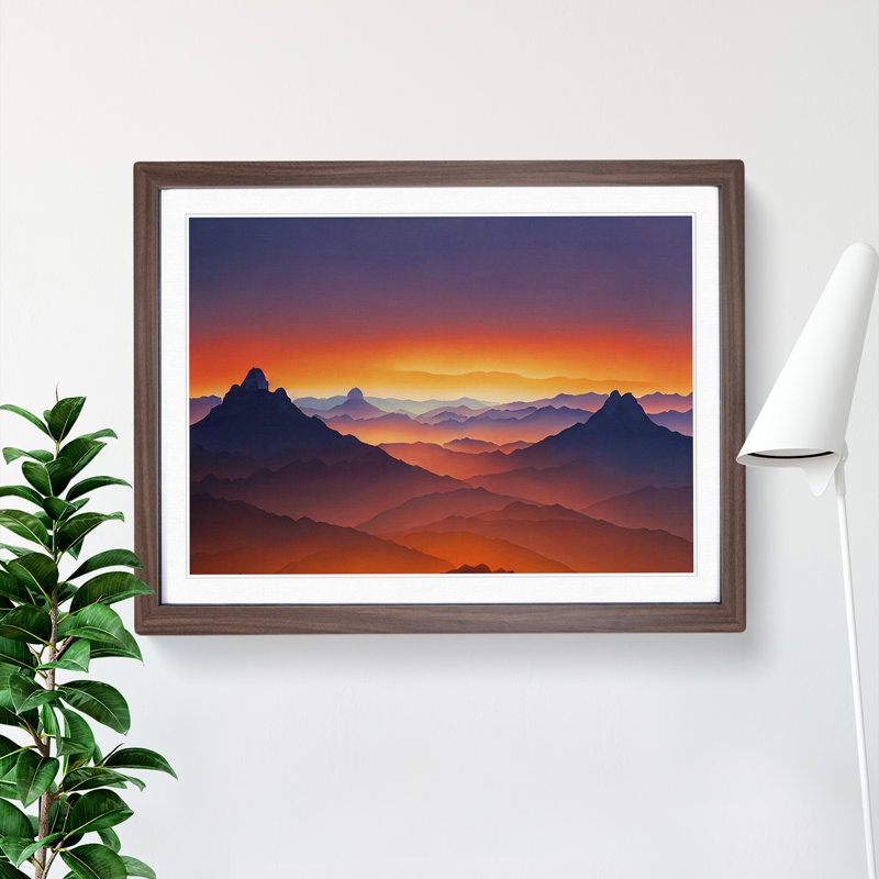 Urban Mountain Sunset - Framed Print, 25cm H x 34cm W x 2cm D, Walnut