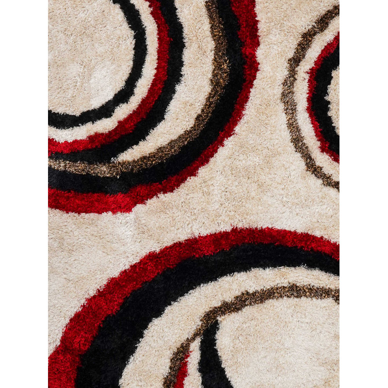 Abrielle Hand Tufted Shag Polyester Eco-Friendly Area Rugs - Rectangle, Ivory Red Color, Geometric Modern Design, High Pile Thick Handmade Anti Skid Area Rugs for Living Room, Bed Room