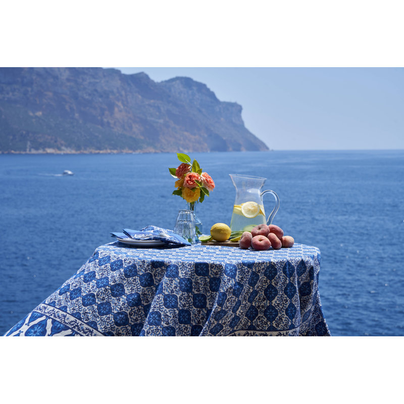 Azulejo Handmade Floral Tablecloth, 128" x 71"