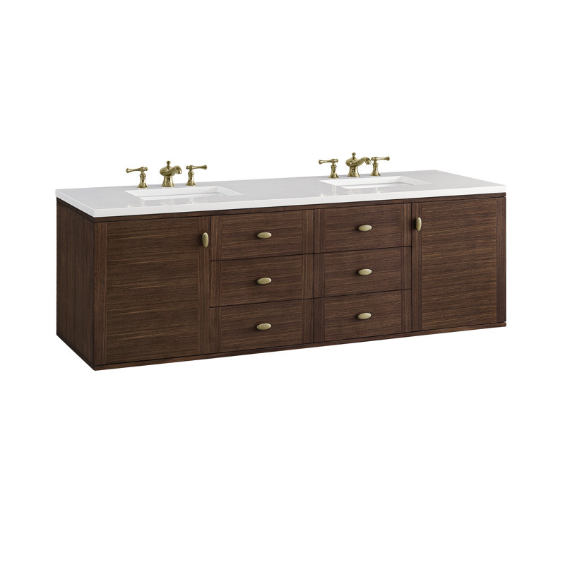 Amberly 60" Double Bathroom Vanity Set, White Zeus, 8" Widespread, 72"
