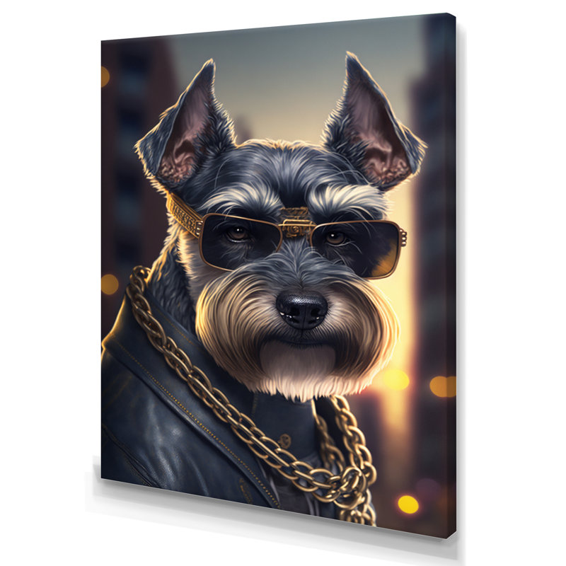 Schnauzer Gangster in NYC III - Impression sur toile, H 20 po x l 12 po x P 1 po, Toile tendue