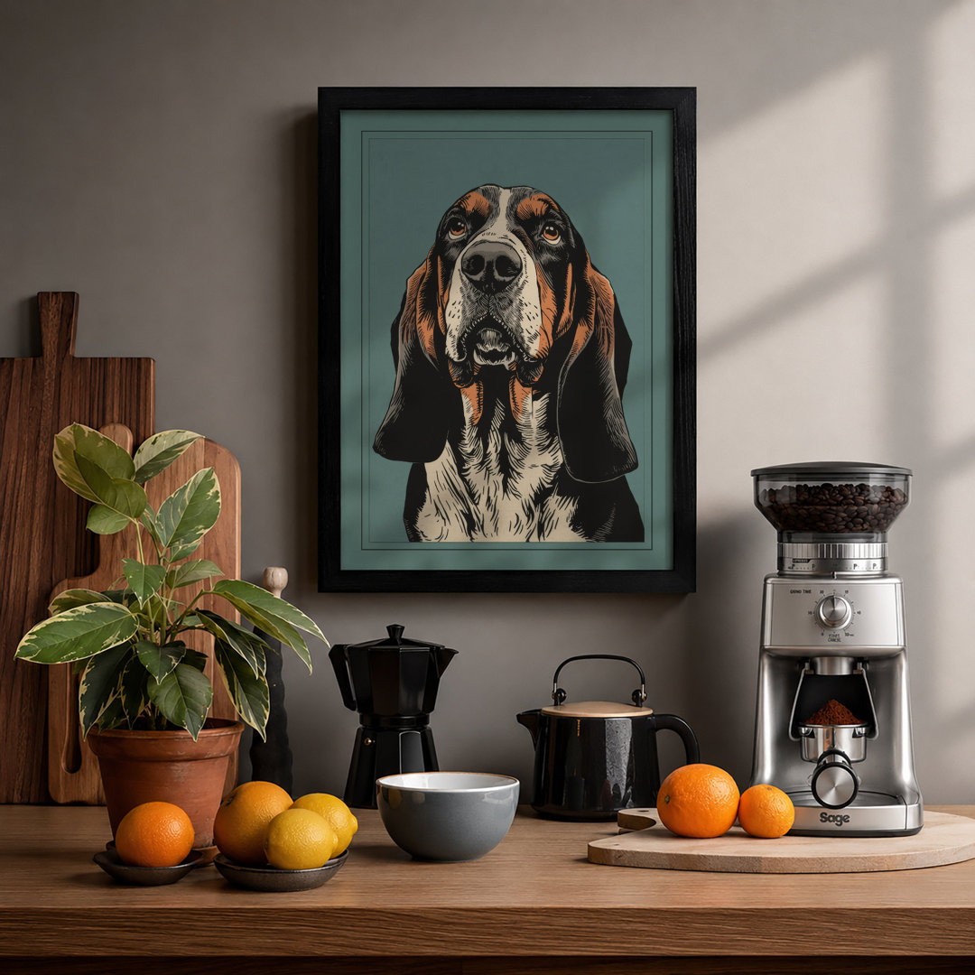 Dignified Basset Hound Modern - Framed Print