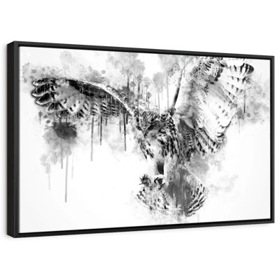 Hibou volant, impression sur toile en noir et blanc