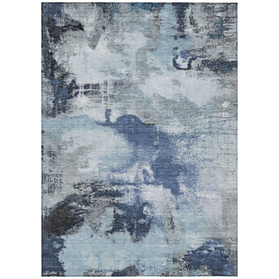 Machine Washable Indoor/Outdoor Xhevrie Blue Rug