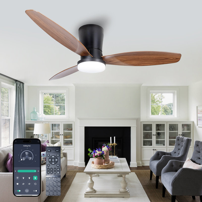 Modern Ceiling Fan with Light and Remote/App Control, 3 Color Temperatures LED, 6 Speed Quiet DC Motor, Reversible, Dimmable, Timer, Brown Blades