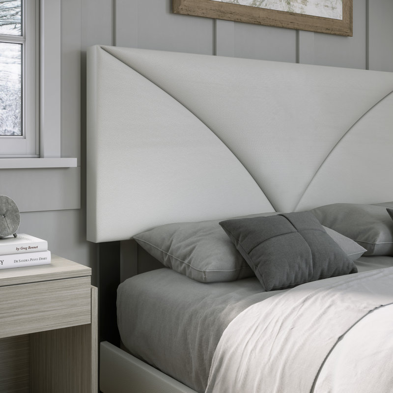 Boyd Sleep Cornerstone Upholstered Faux Leather Platform Bed, Adjustable Height Headboard, Box Spring Required, Queen, White