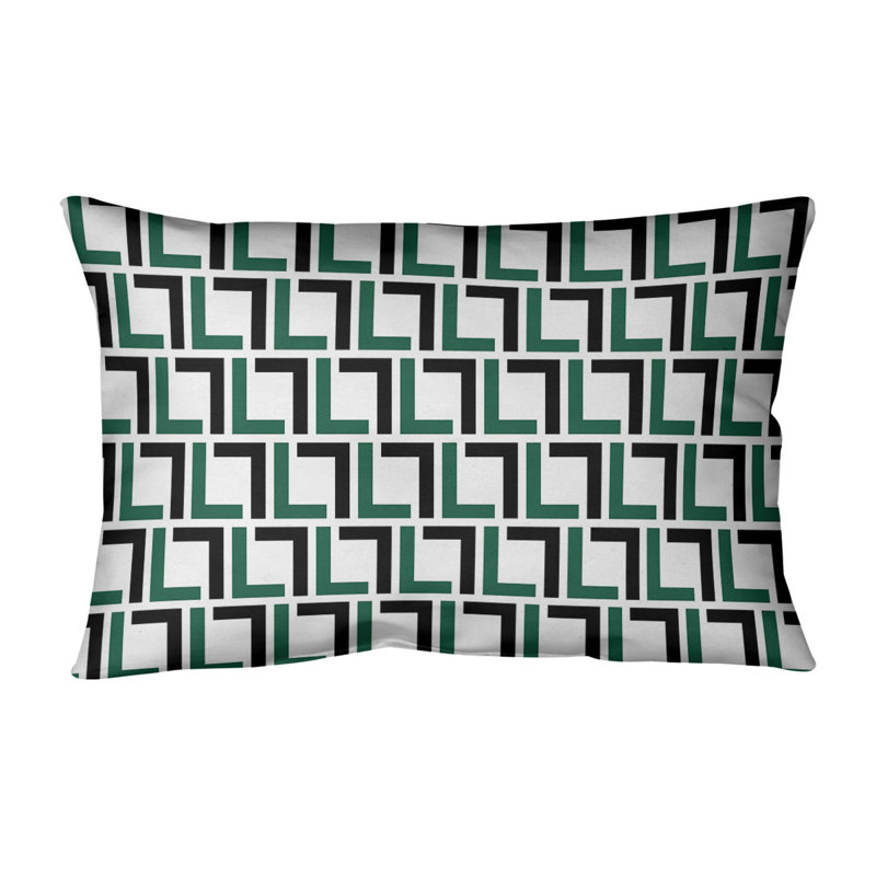 Housse de coussin rectangulaire New York, Croisé en coton, Vert Gotham / noir furtif / blanc