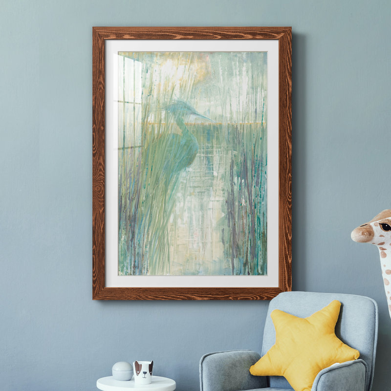 Morning Egret I - peinture encadrée, H 37,5 po x l 27,5 po x P 1,5 po, Cadre en érable
