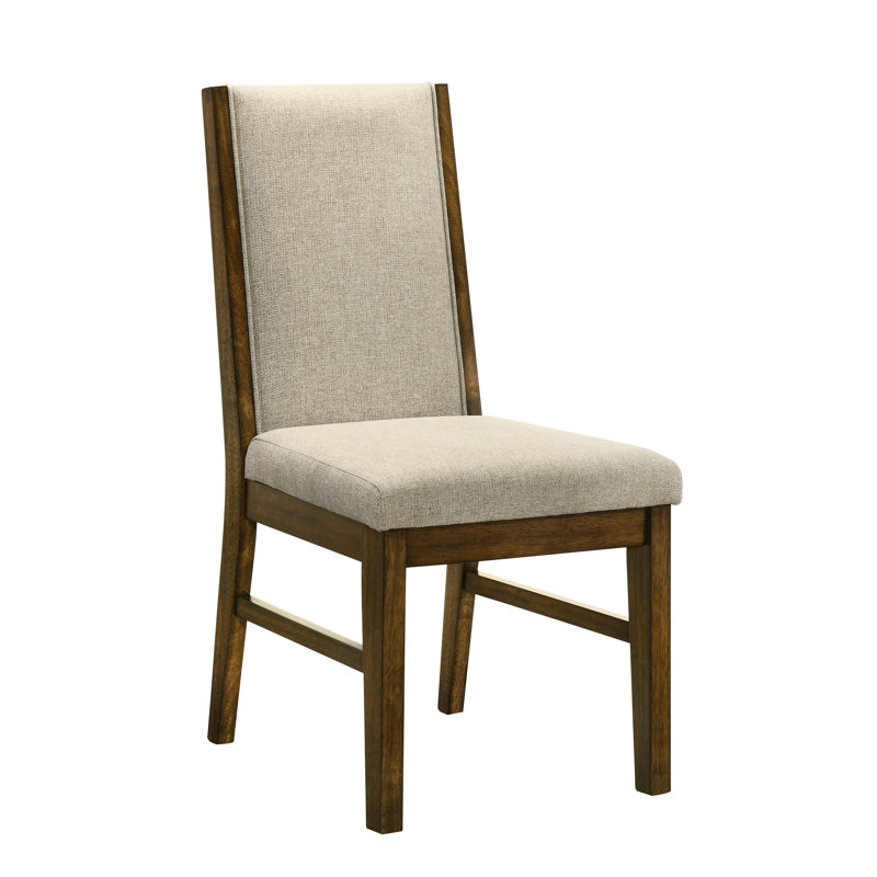 Doux 2 chaises de salle à manger en tissu doux et neutre avec dossier et finition brune de luxe moderne revêtues de tissu